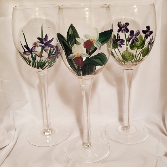 Vintage Hand Painted Wine Glasses Set - Picture 3 of 7